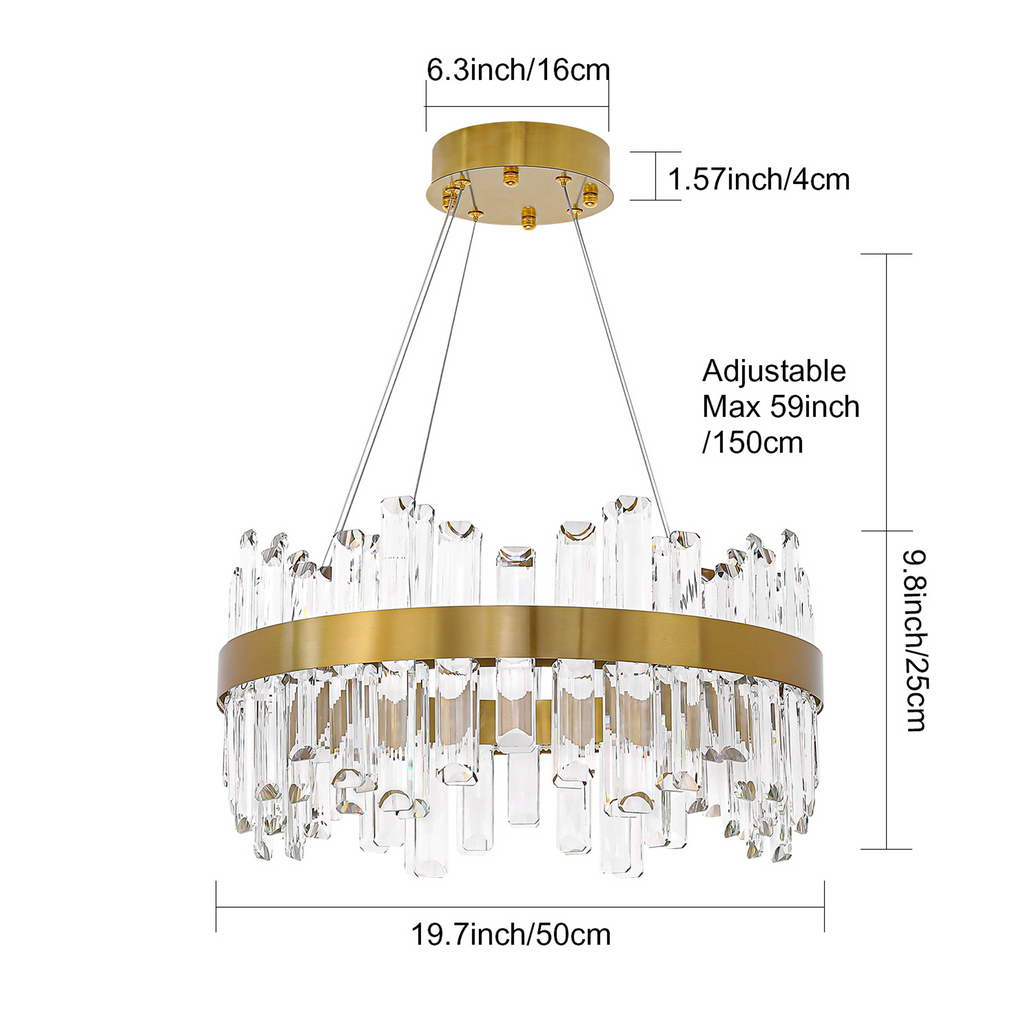Luxury Gold Finish Stainless Steel Circular Crystal Chandelier