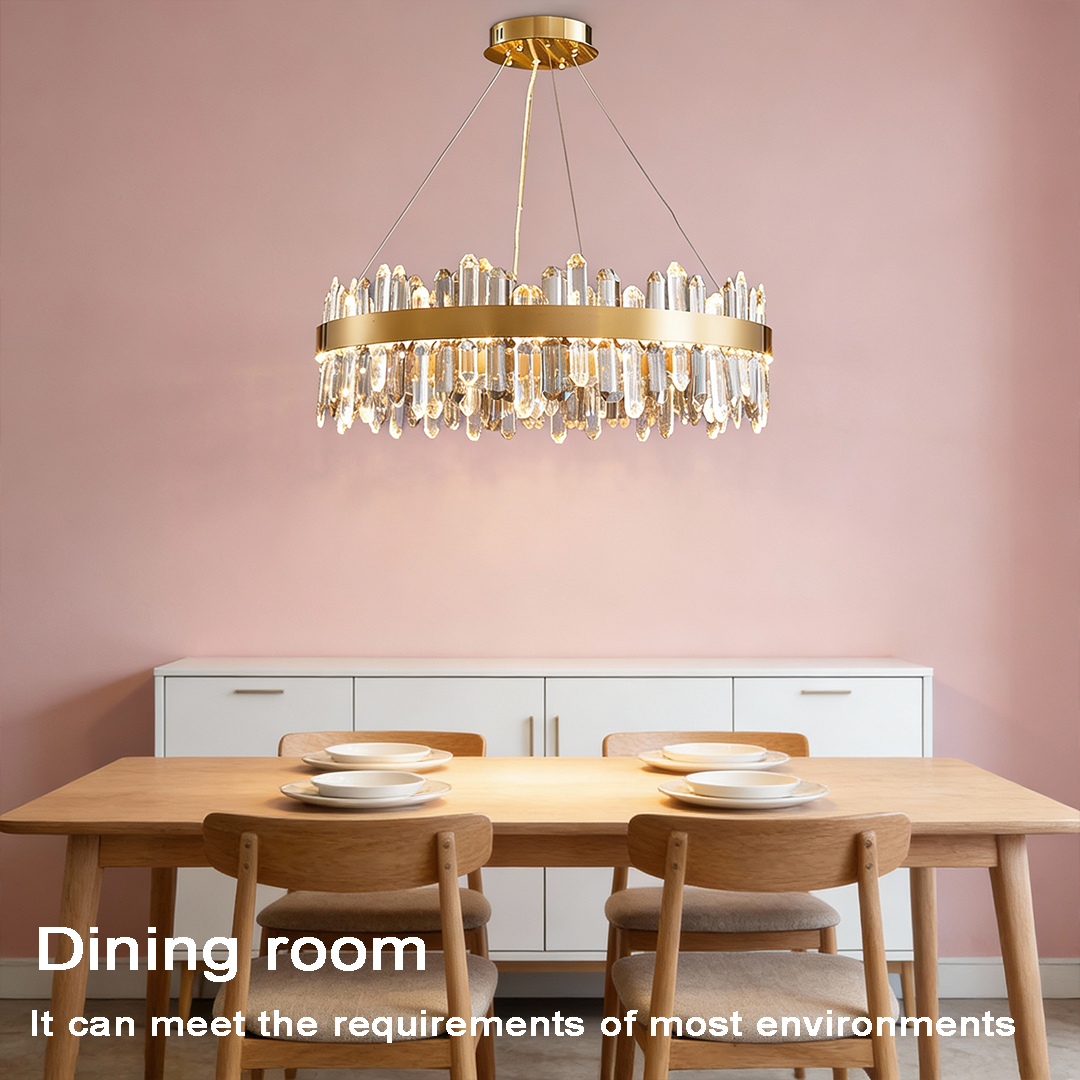 Luxury Gold Finish Stainless Steel Circular Crystal Chandelier