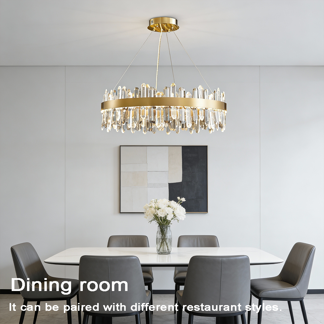 Luxury Gold Finish Stainless Steel Circular Crystal Chandelier