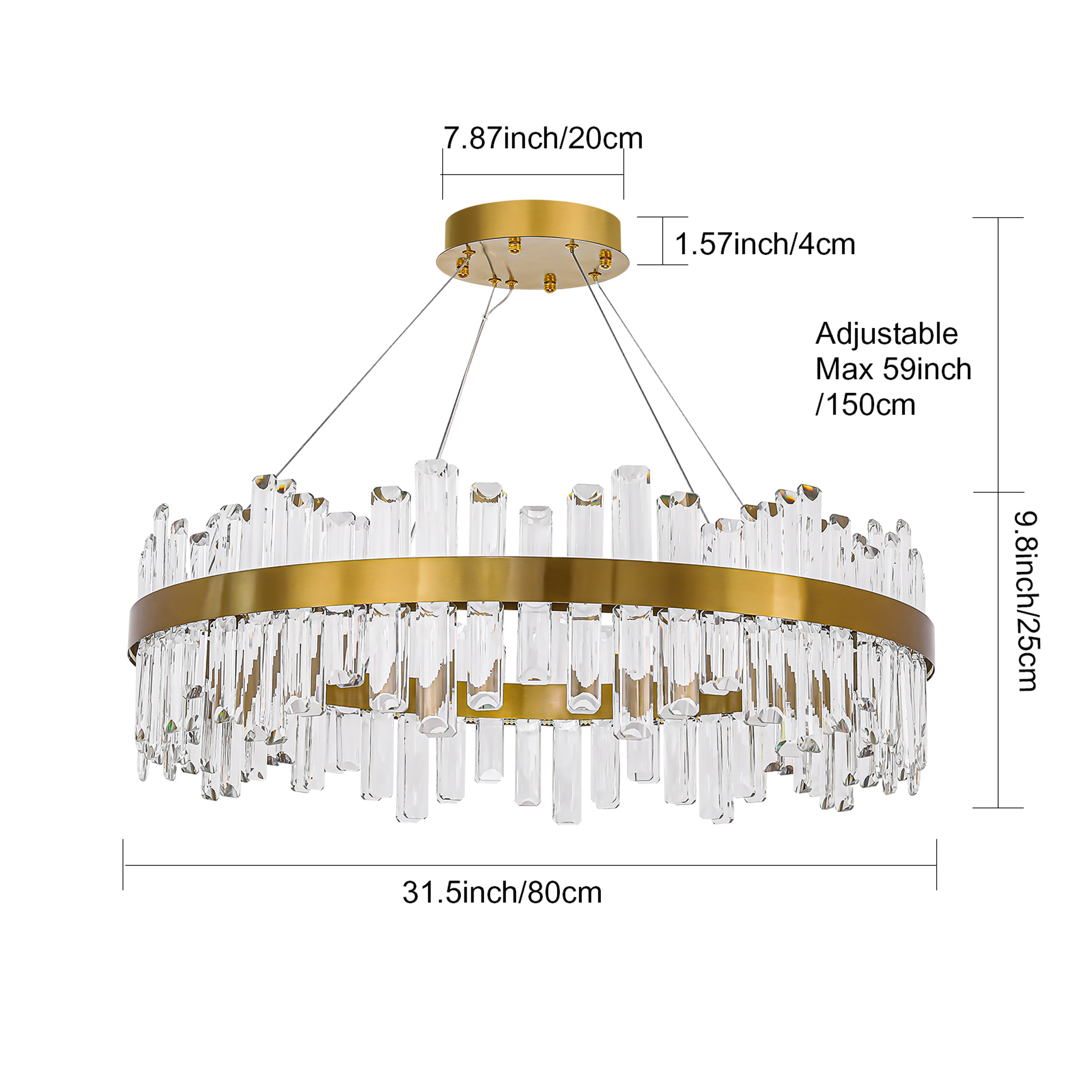 Luxury Gold Finish Stainless Steel Circular Crystal Chandelier