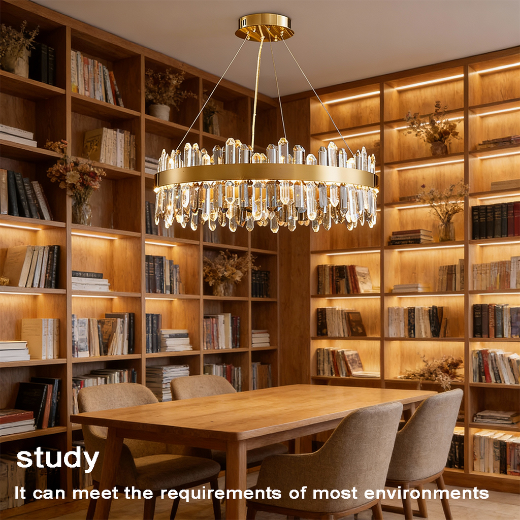 Luxury Gold Finish Stainless Steel Circular Crystal Chandelier