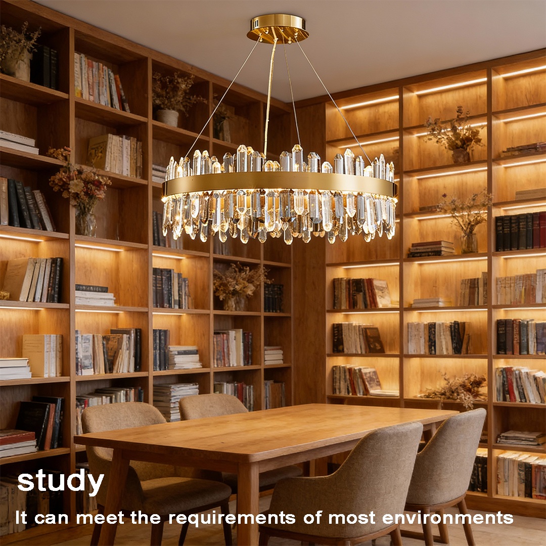 Luxury Gold Finish Stainless Steel Circular Crystal Chandelier