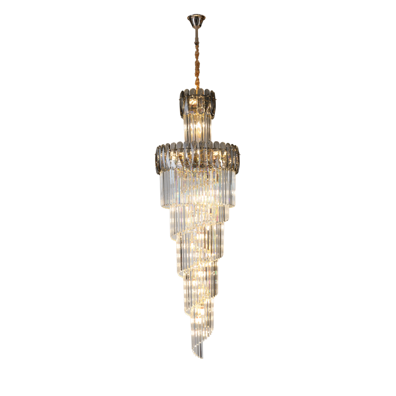 Modern Spiral Crystal Staircase Chandelier – Custom Luxury Lighting for High Ceilings