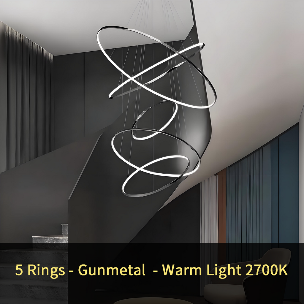 Metallic Gold Ring Chandelier - Warm White 3000K Adjustable Modern Hanging Light