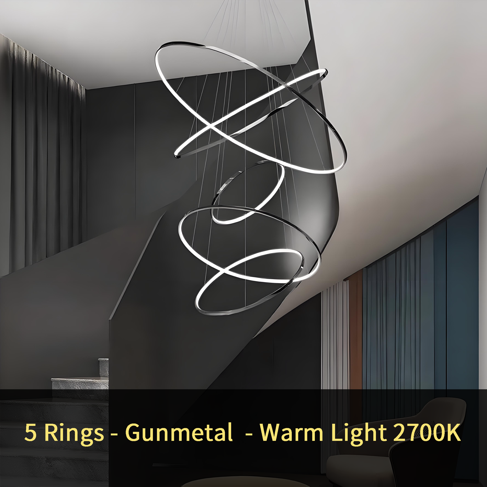 Metallic Gold Ring Chandelier - Warm White 3000K Adjustable Modern Hanging Light
