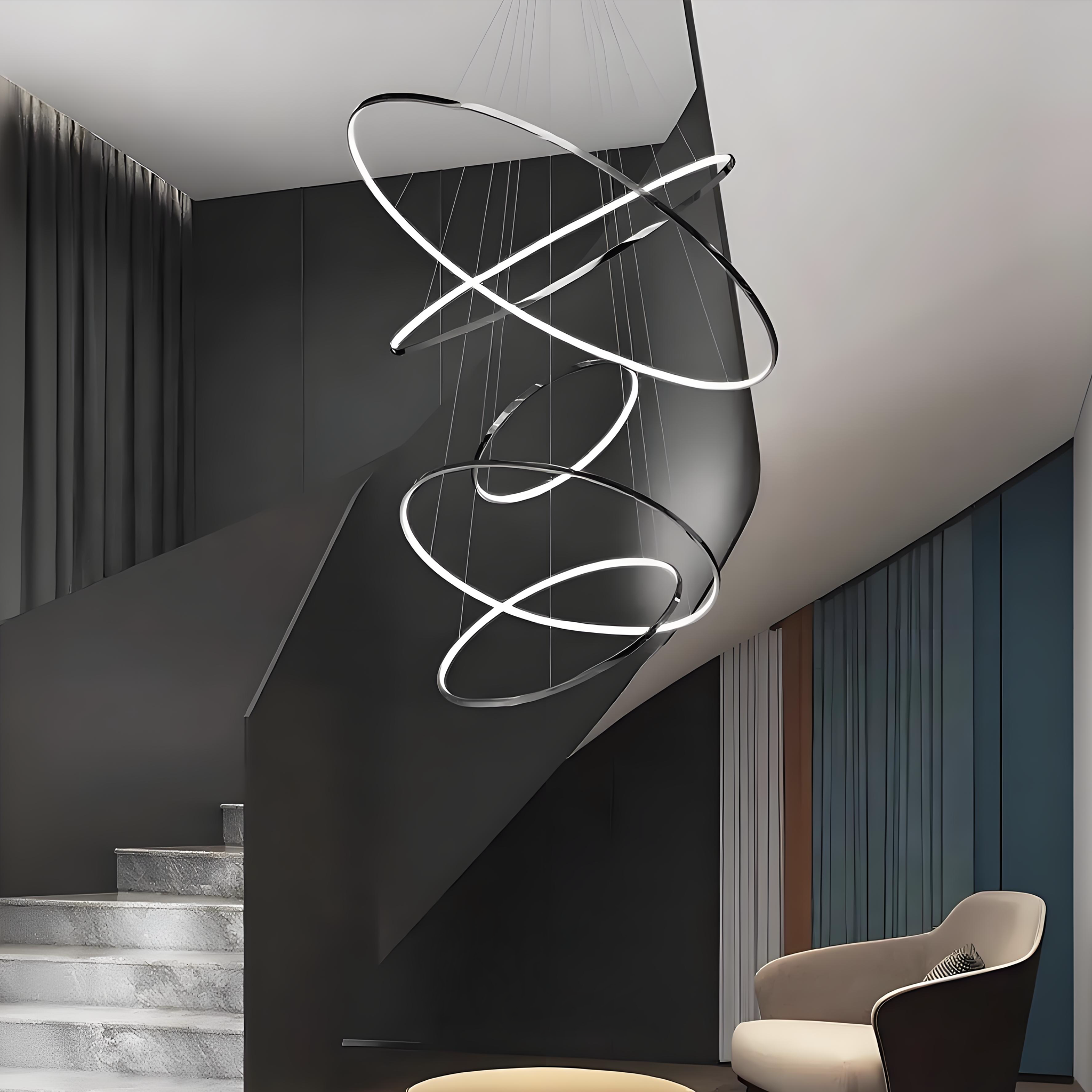 Metallic Gold Ring Chandelier - Warm White 3000K Adjustable Modern Hanging Light