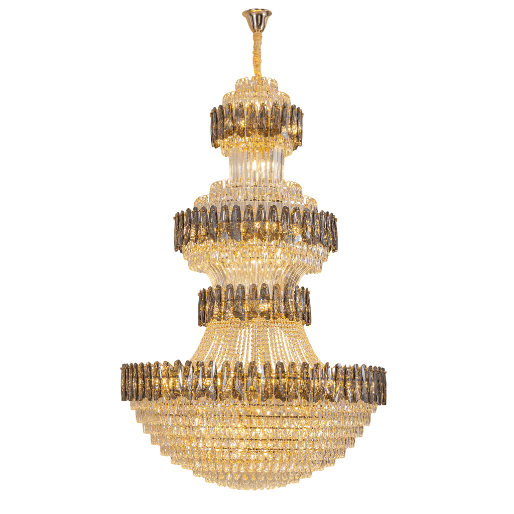 Grand Tiered Crystal Chandelier: Bespoke Statement Lighting for Double-Height Foyer, Luxury Hotel Lobby & Villa Staircase