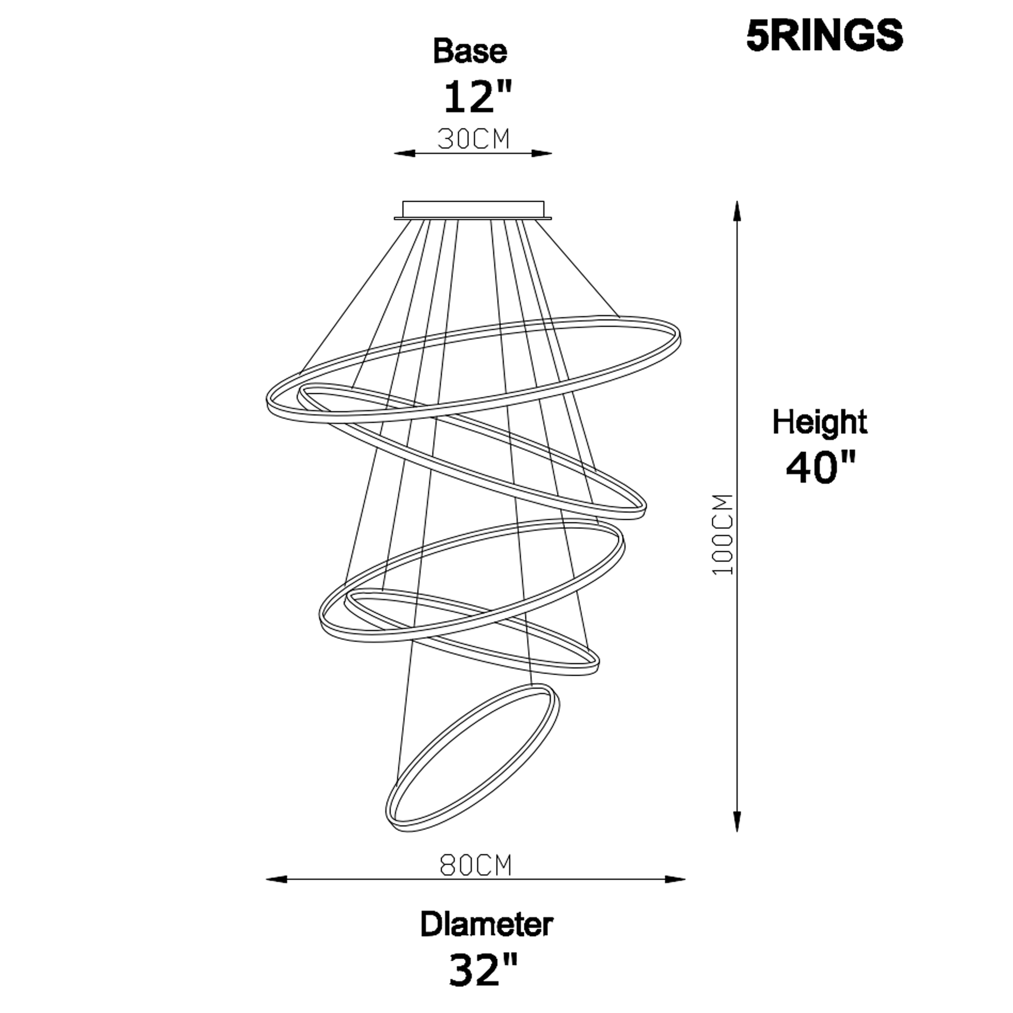 Metallic Gold Ring Chandelier - Warm White 3000K Adjustable Modern Hanging Light