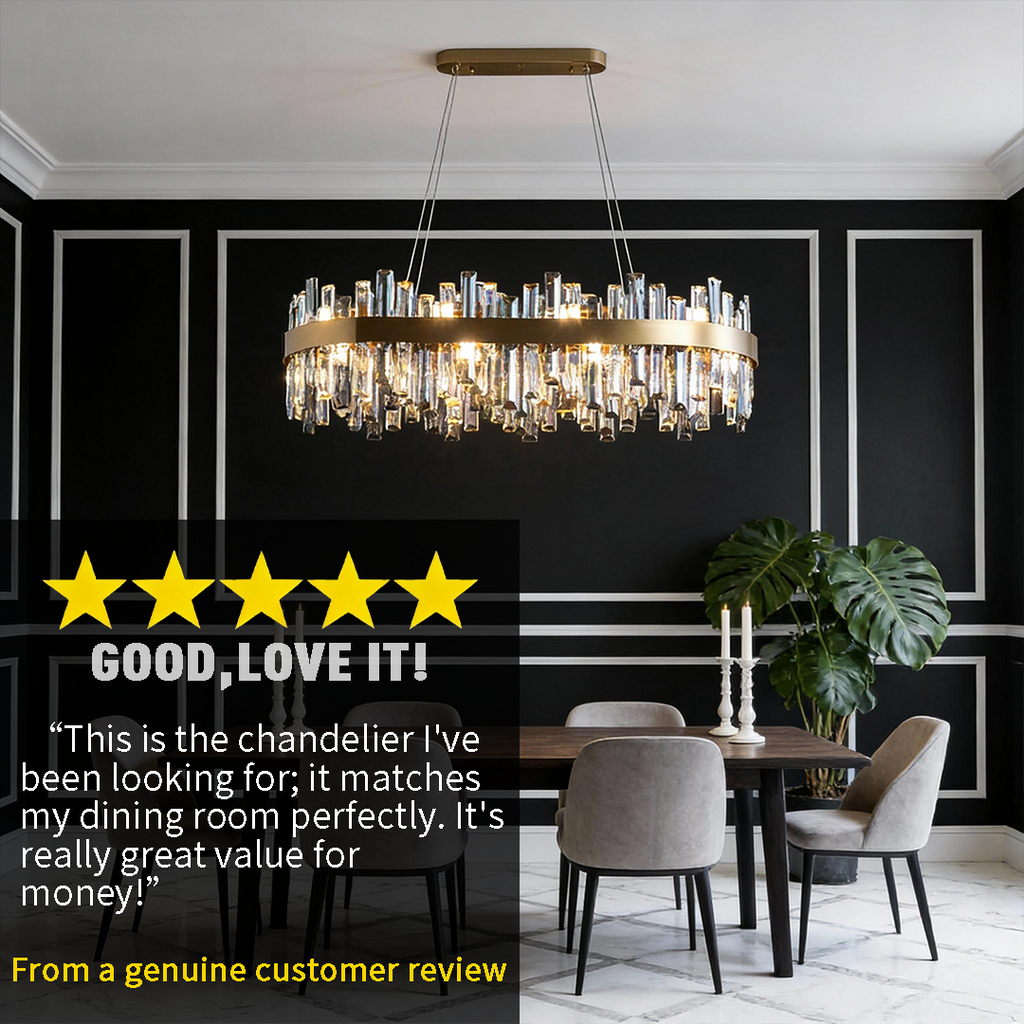 Luxury Crystal Chandelier Pendant Light – Oval Stainless Steel and K9 Crystal, Adjustable LED Lighting for Dining Room, Living Room, and Home Bar