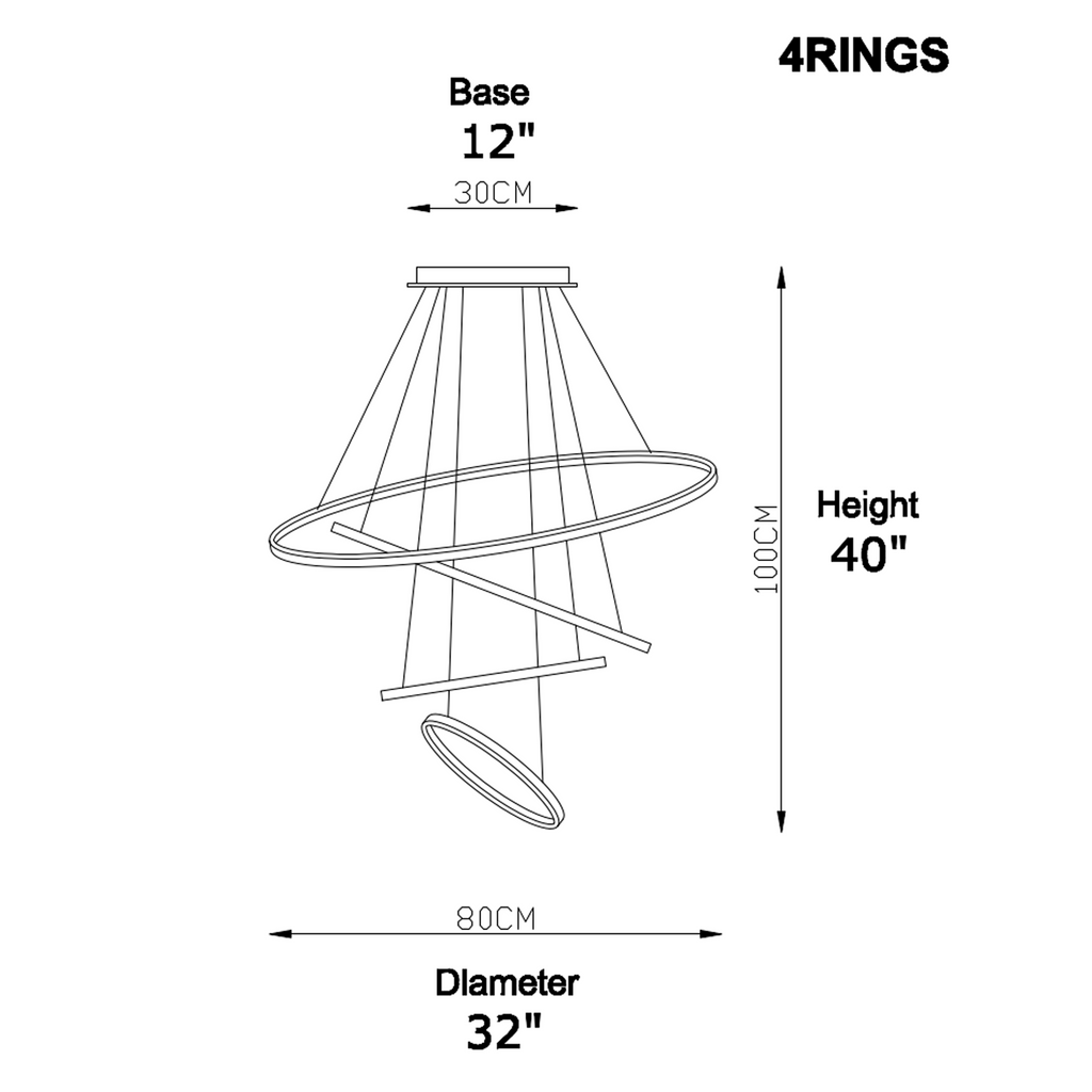 Metallic Gold Ring Chandelier - Warm White 3000K Adjustable Modern Hanging Light