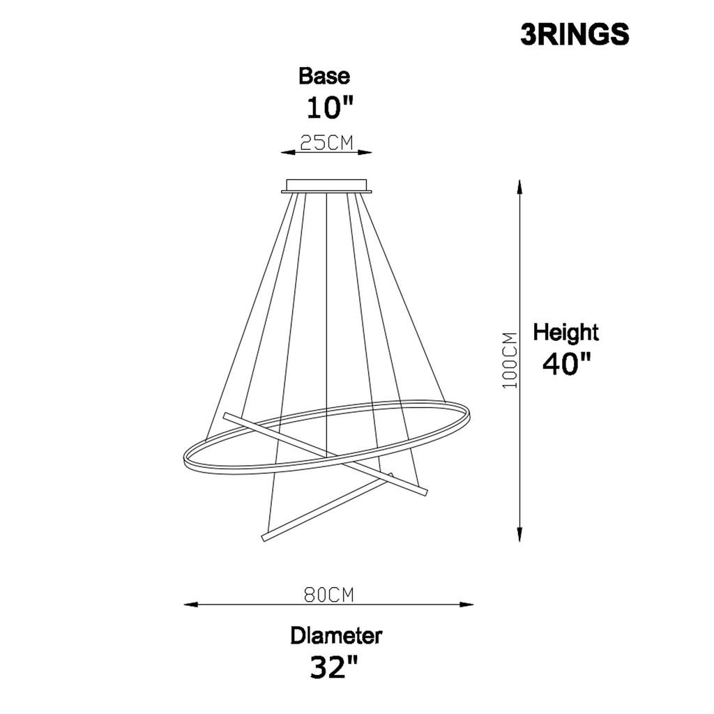 Metallic Gold Ring Chandelier - Warm White 3000K Adjustable Modern Hanging Light