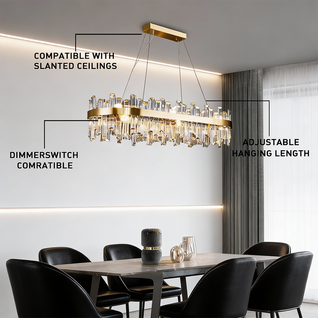 Luxury Crystal Chandelier Pendant Light – Oval Stainless Steel and K9 Crystal, Adjustable LED Lighting for Dining Room, Living Room, and Home Bar