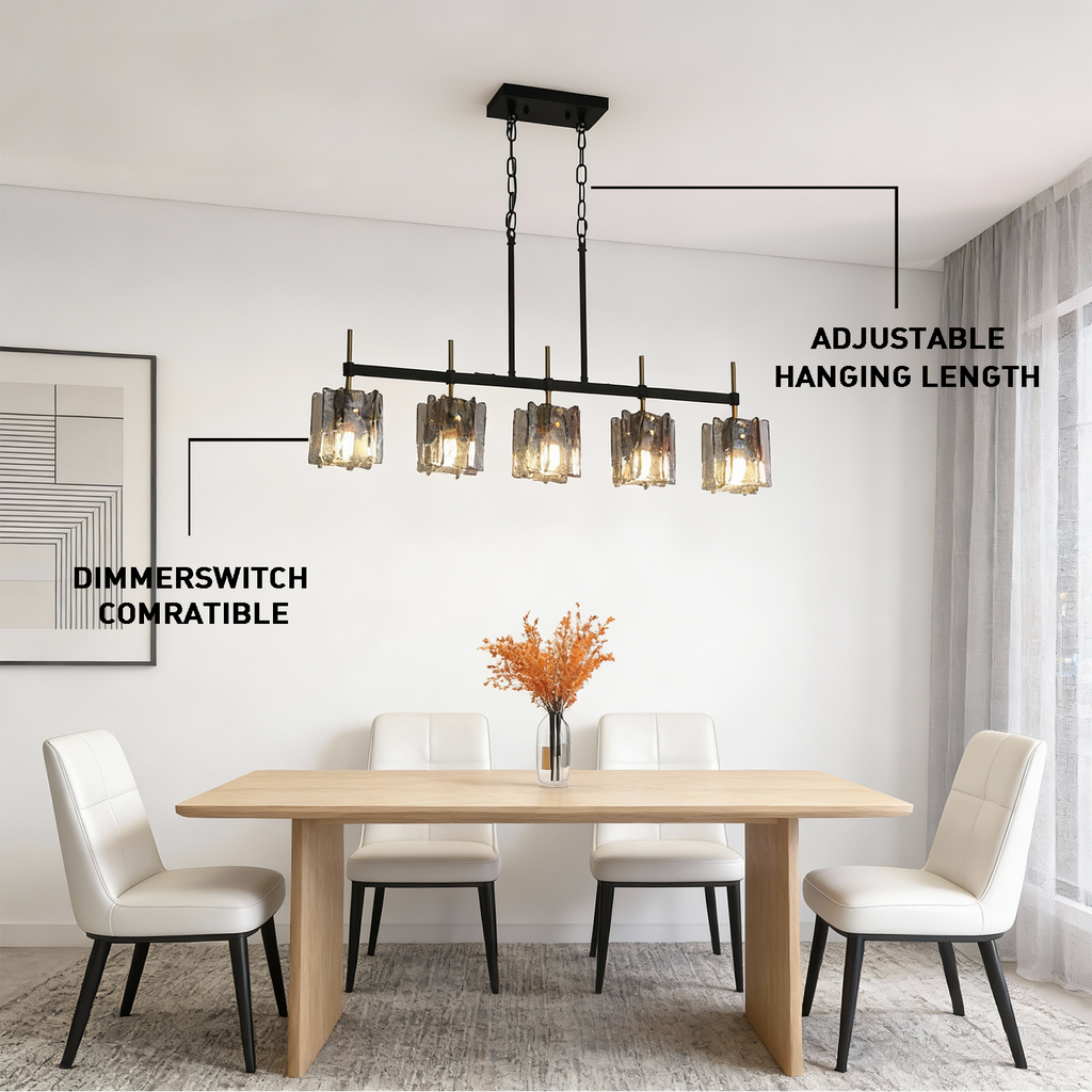 Urban Forge 5-Light Industrial Vintage Glass Chandelier - Rustic Black Iron Pendant Light