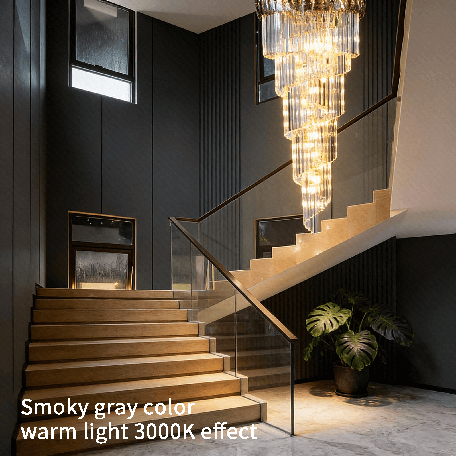 Modern Spiral Crystal Staircase Chandelier – Custom Luxury Lighting for High Ceilings