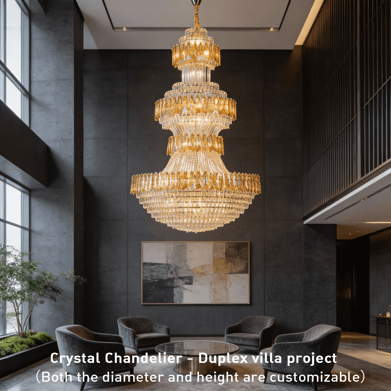Grand Tiered Crystal Chandelier: Bespoke Statement Lighting for Double-Height Foyer, Luxury Hotel Lobby & Villa Staircase