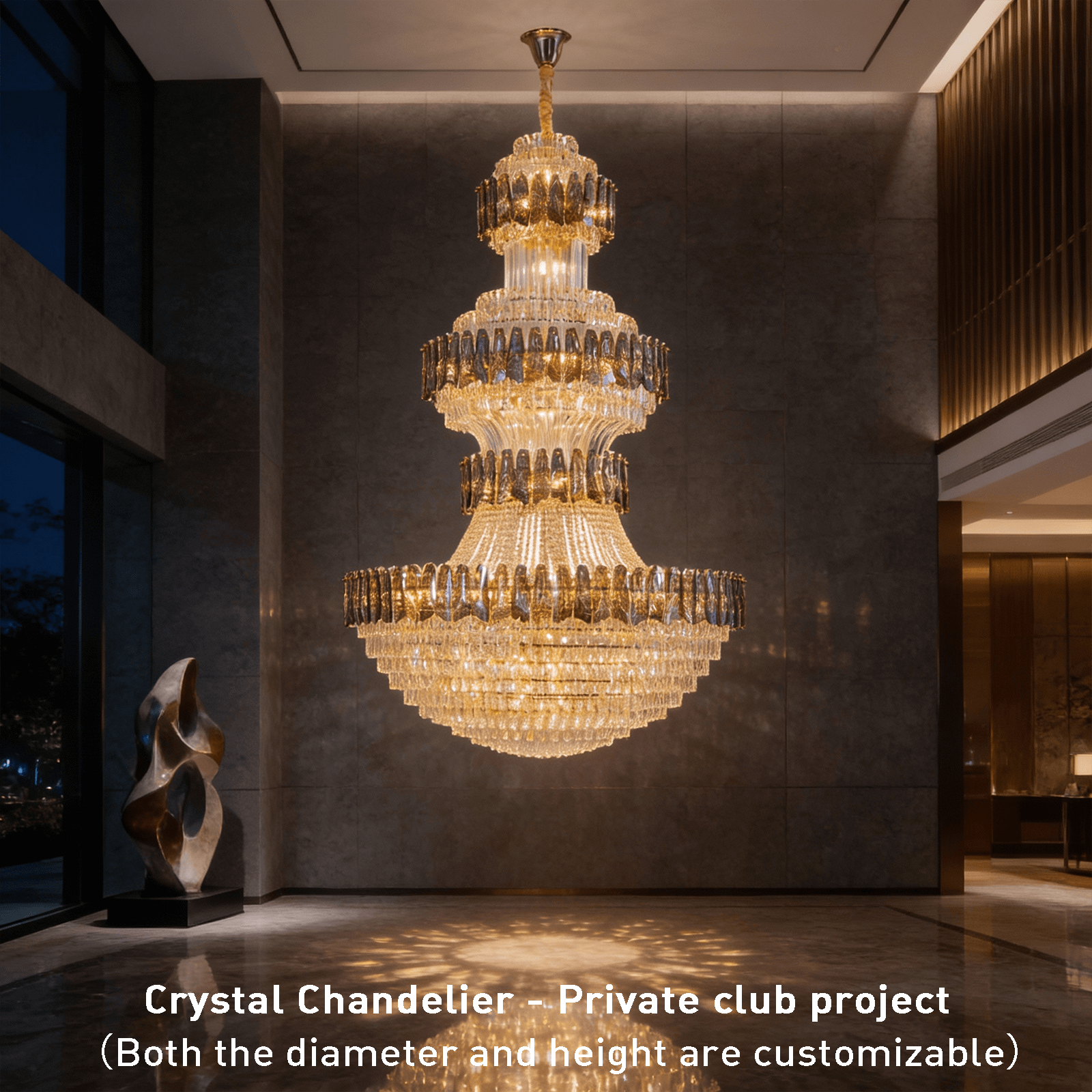 Grand Tiered Crystal Chandelier: Bespoke Statement Lighting for Double-Height Foyer, Luxury Hotel Lobby & Villa Staircase