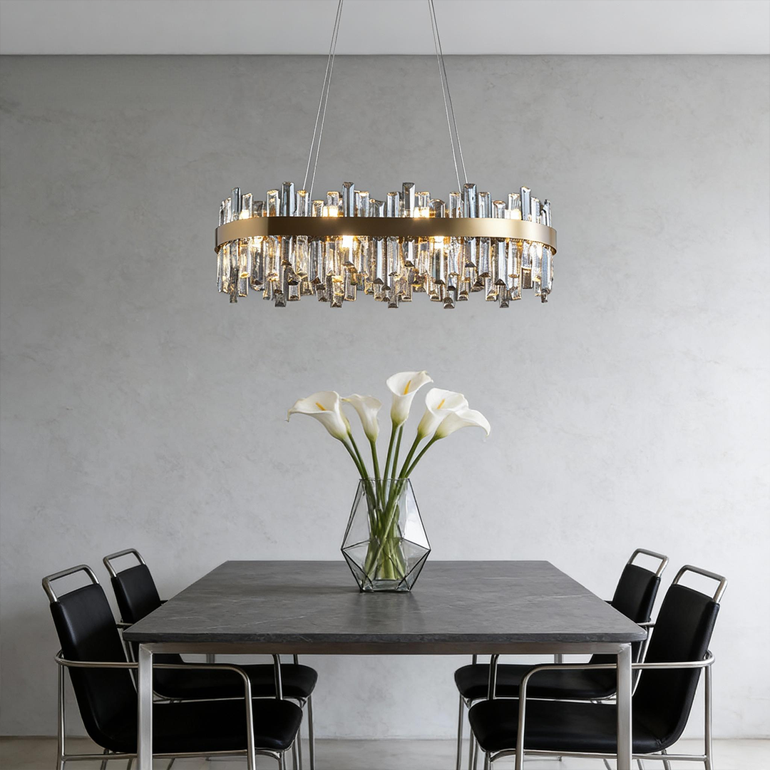 Luxury Crystal Chandelier Pendant Light – Oval Stainless Steel and K9 Crystal, Adjustable LED Lighting for Dining Room, Living Room, and Home Bar