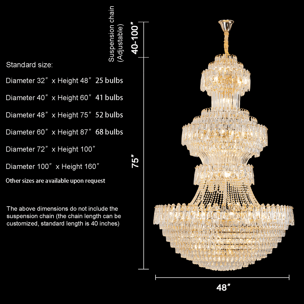 Grand Tiered Crystal Chandelier: Bespoke Statement Lighting for Double-Height Foyer, Luxury Hotel Lobby & Villa Staircase