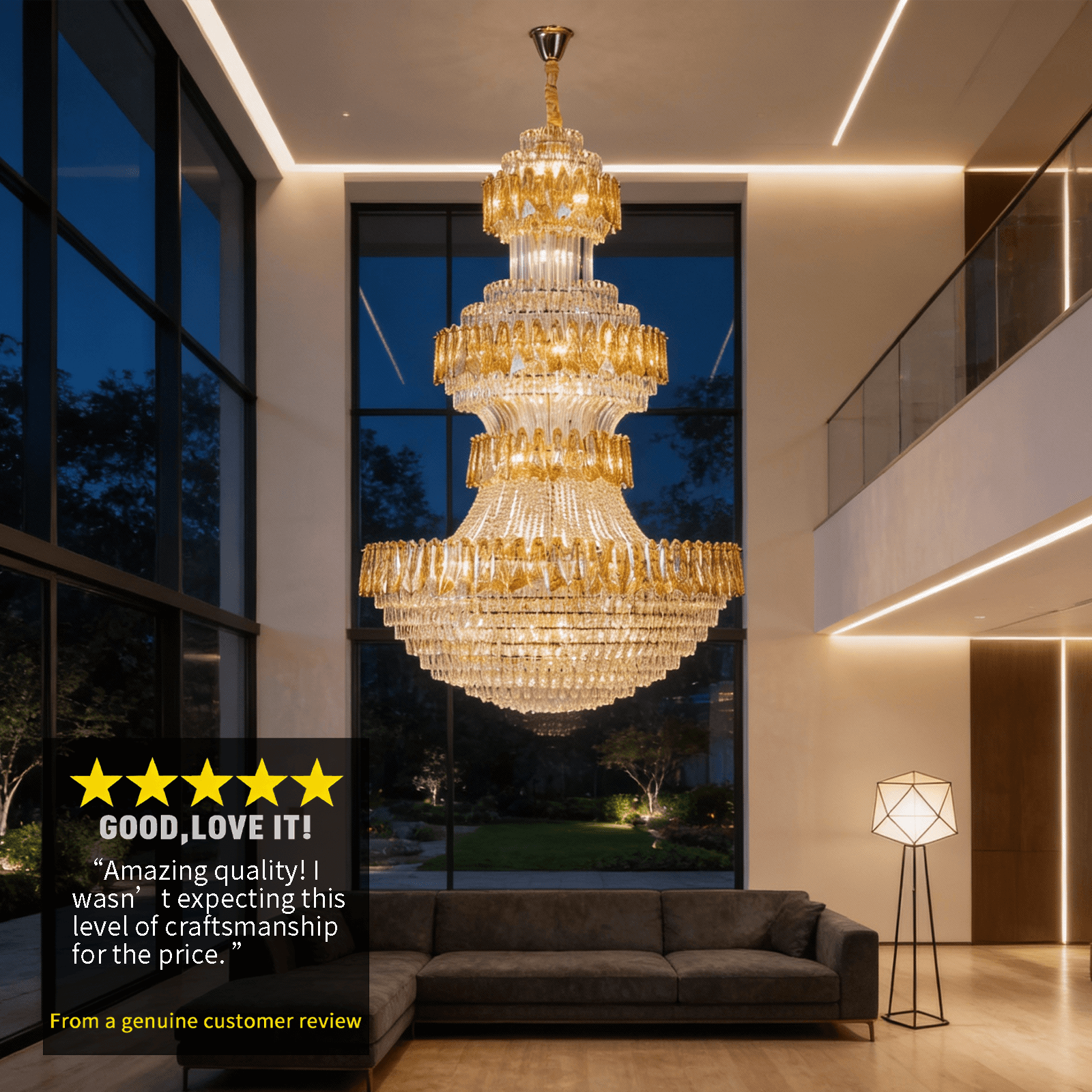 Grand Tiered Crystal Chandelier: Bespoke Statement Lighting for Double-Height Foyer, Luxury Hotel Lobby & Villa Staircase