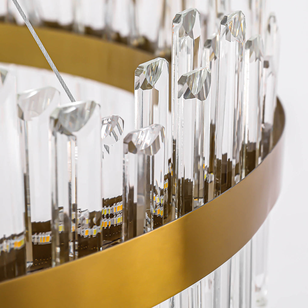 Luxury Gold Finish Stainless Steel Circular Crystal Chandelier
