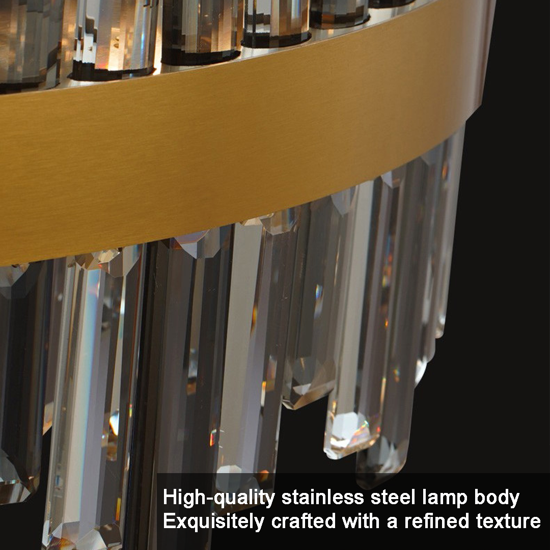 Luxury Crystal Chandelier Pendant Light – Oval Stainless Steel and K9 Crystal, Adjustable LED Lighting for Dining Room, Living Room, and Home Bar