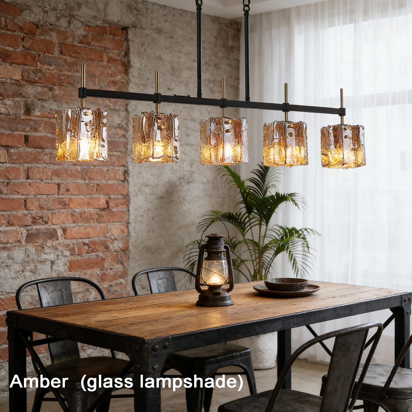 Urban Forge 5-Light Industrial Vintage Glass Chandelier - Rustic Black Iron Pendant Light