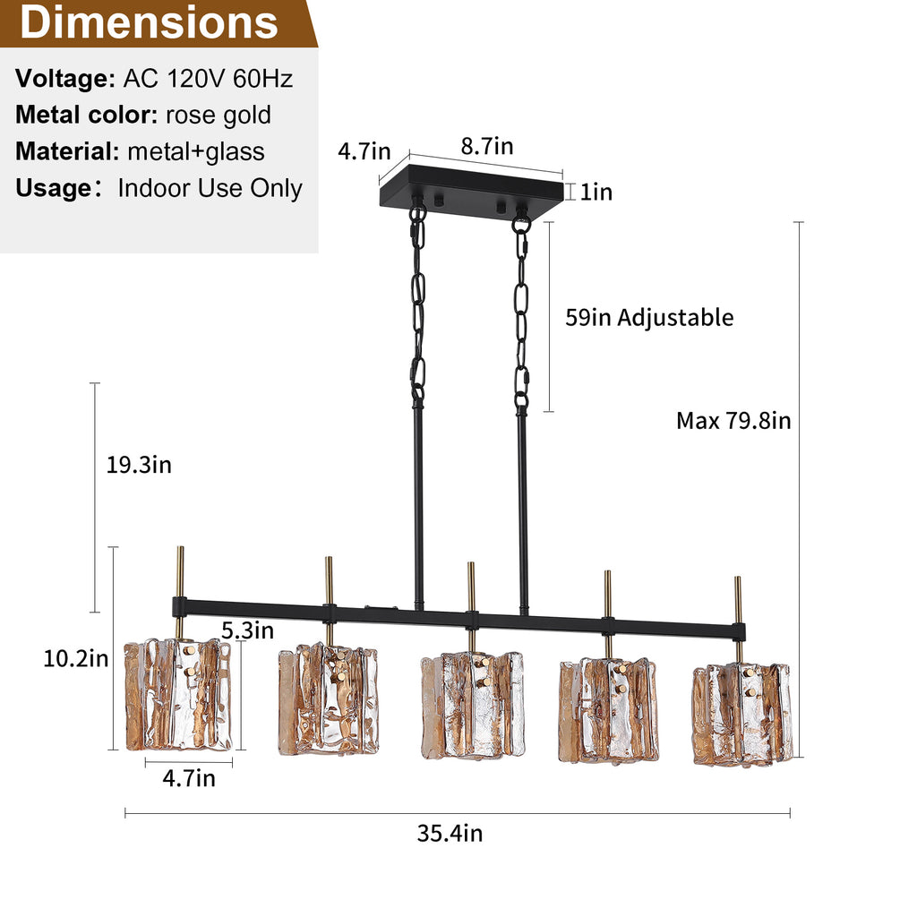 Urban Forge 5-Light Industrial Vintage Glass Chandelier - Rustic Black Iron Pendant Light