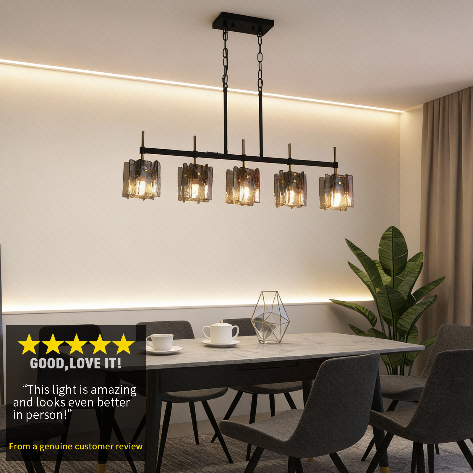 Urban Forge 5-Light Industrial Vintage Glass Chandelier - Rustic Black Iron Pendant Light