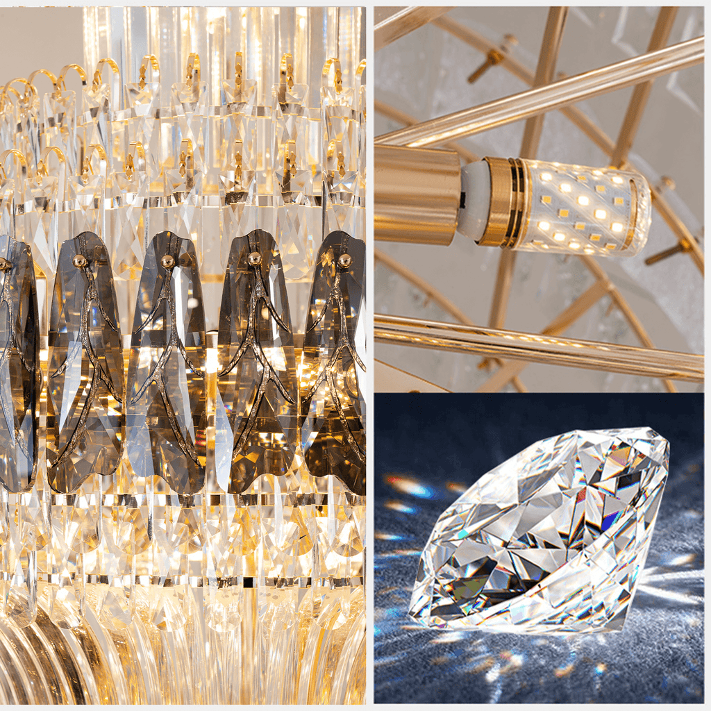 Grand Tiered Crystal Chandelier: Bespoke Statement Lighting for Double-Height Foyer, Luxury Hotel Lobby & Villa Staircase