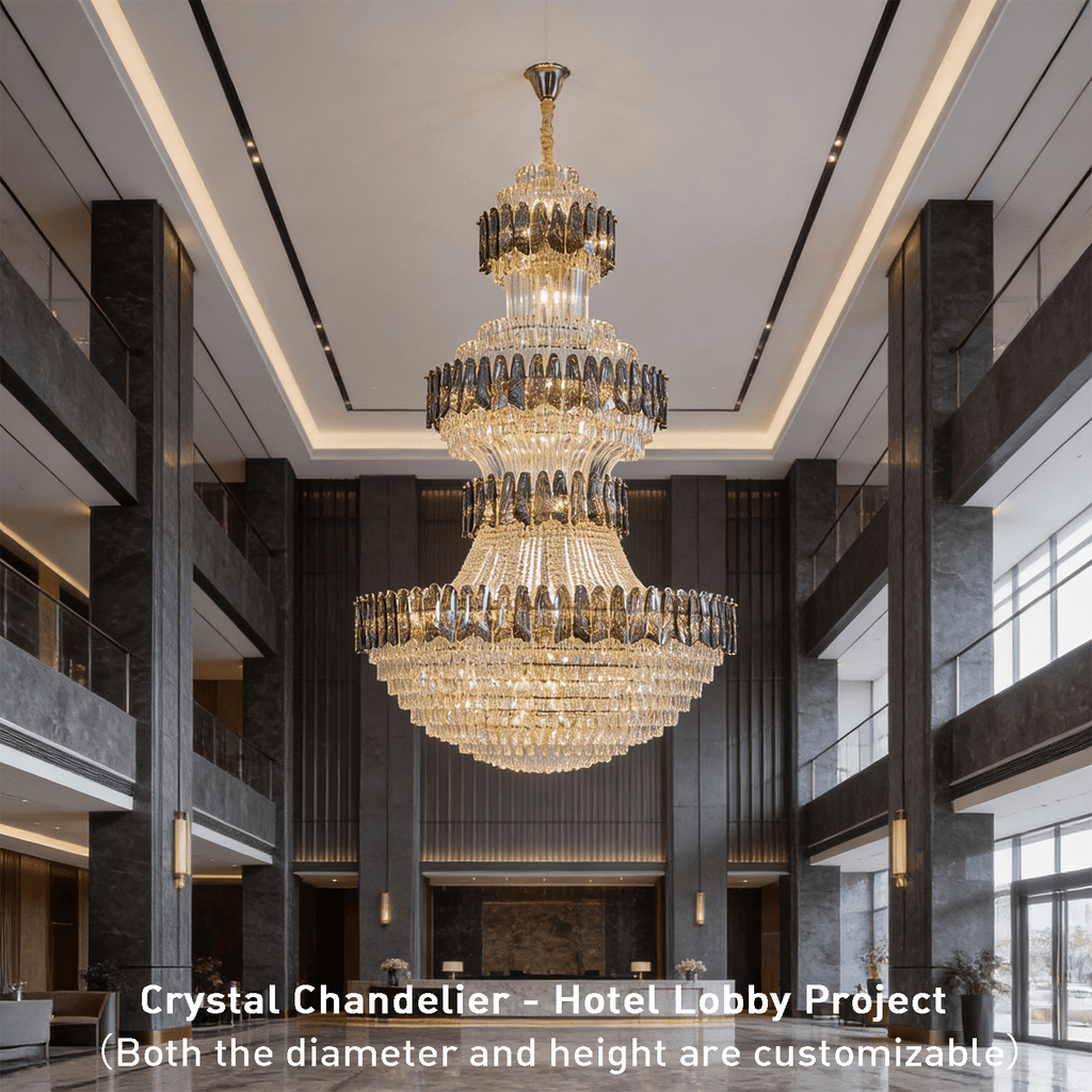 Grand Tiered Crystal Chandelier: Bespoke Statement Lighting for Double-Height Foyer, Luxury Hotel Lobby & Villa Staircase