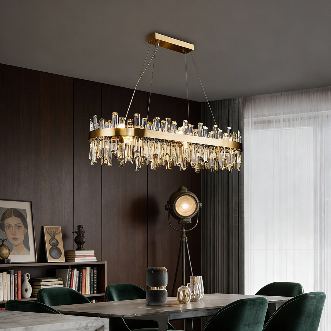Luxury Crystal Chandelier Pendant Light – Oval Stainless Steel and K9 Crystal, Adjustable LED Lighting for Dining Room, Living Room, and Home Bar