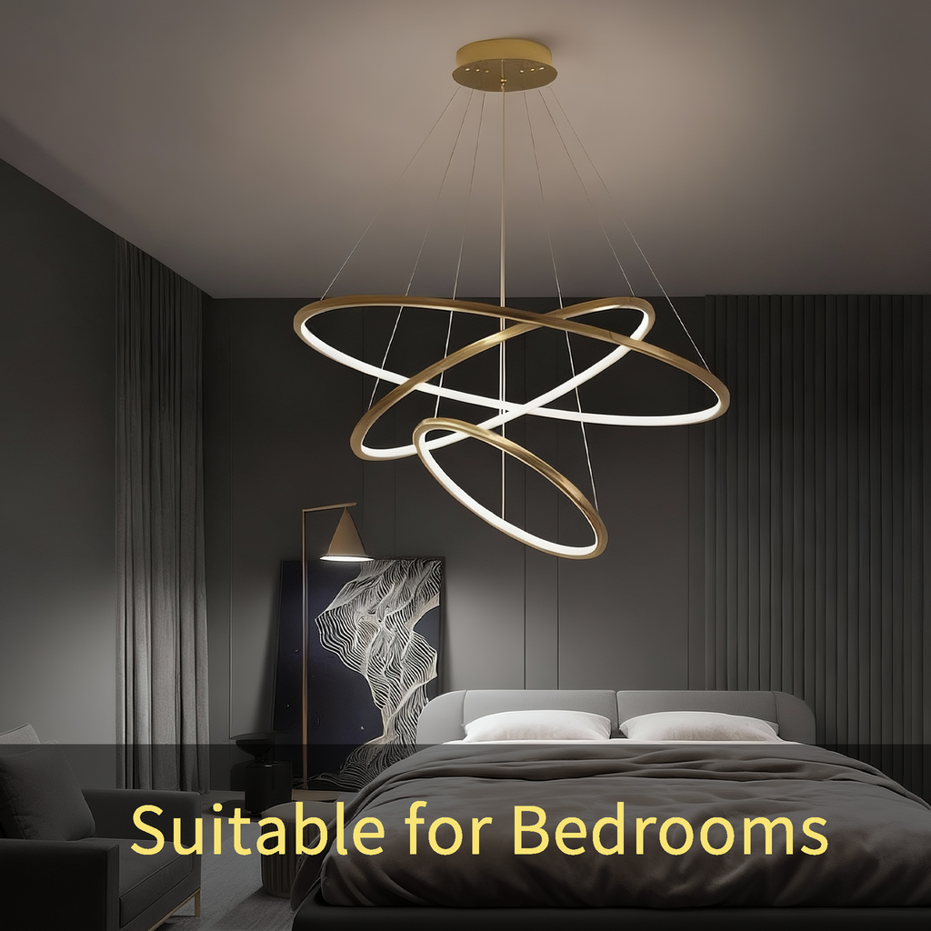 Metallic Gold Ring Chandelier - Warm White 3000K Adjustable Modern Hanging Light