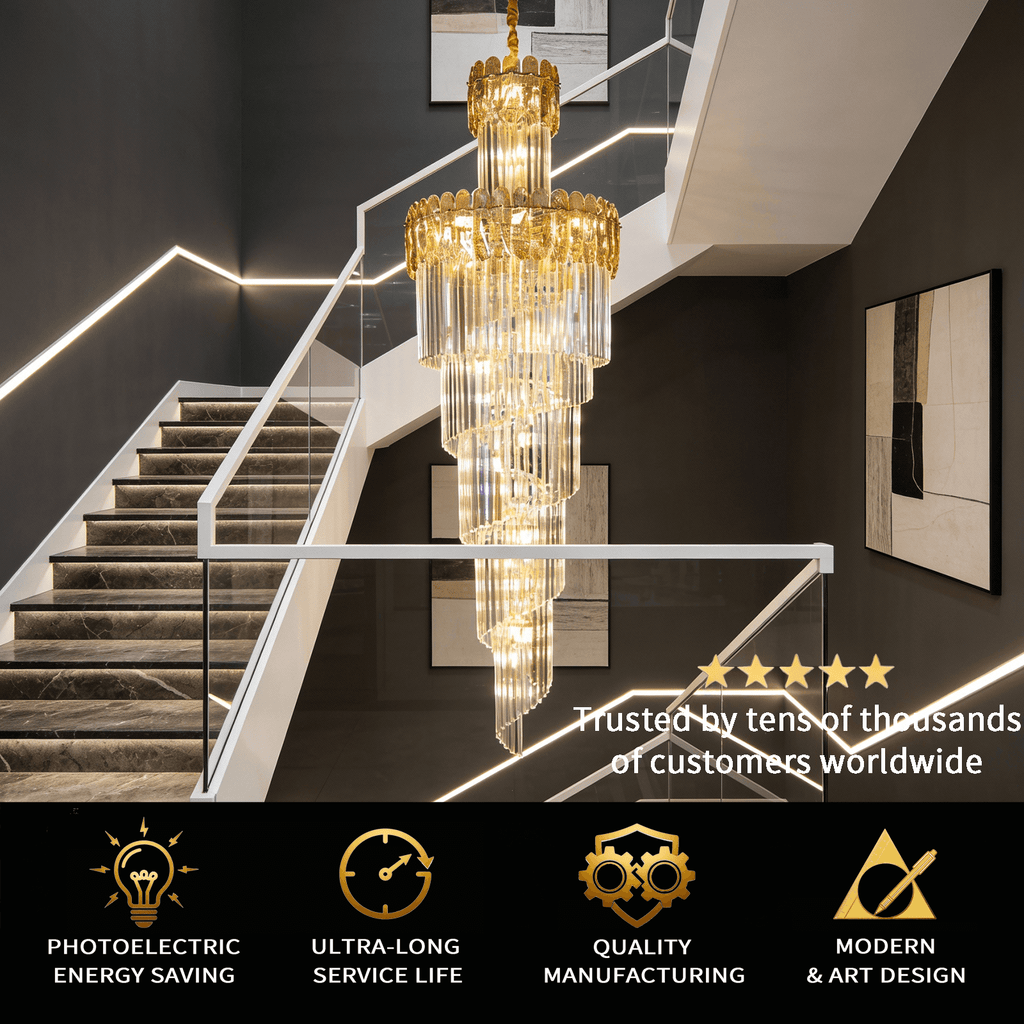 Modern Spiral Crystal Staircase Chandelier – Custom Luxury Lighting for High Ceilings