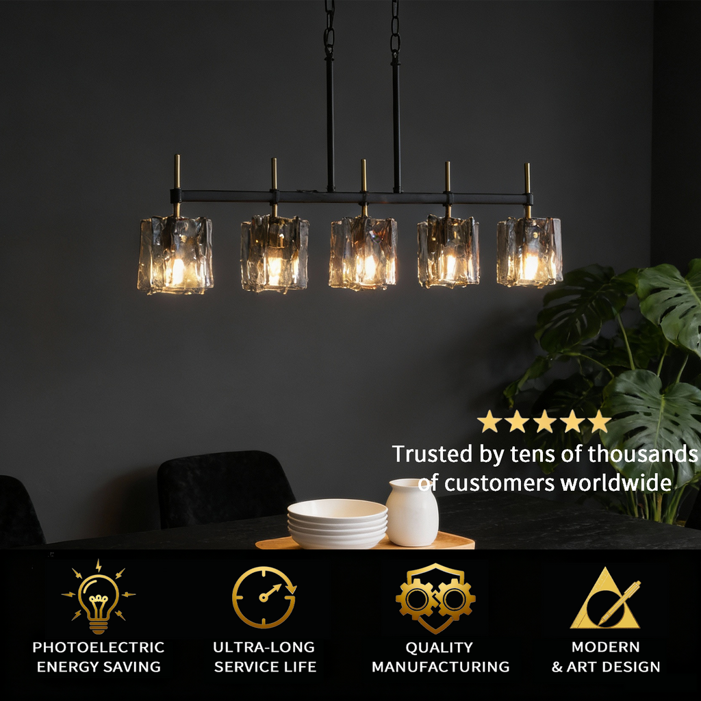 Urban Forge 5-Light Industrial Vintage Glass Chandelier - Rustic Black Iron Pendant Light