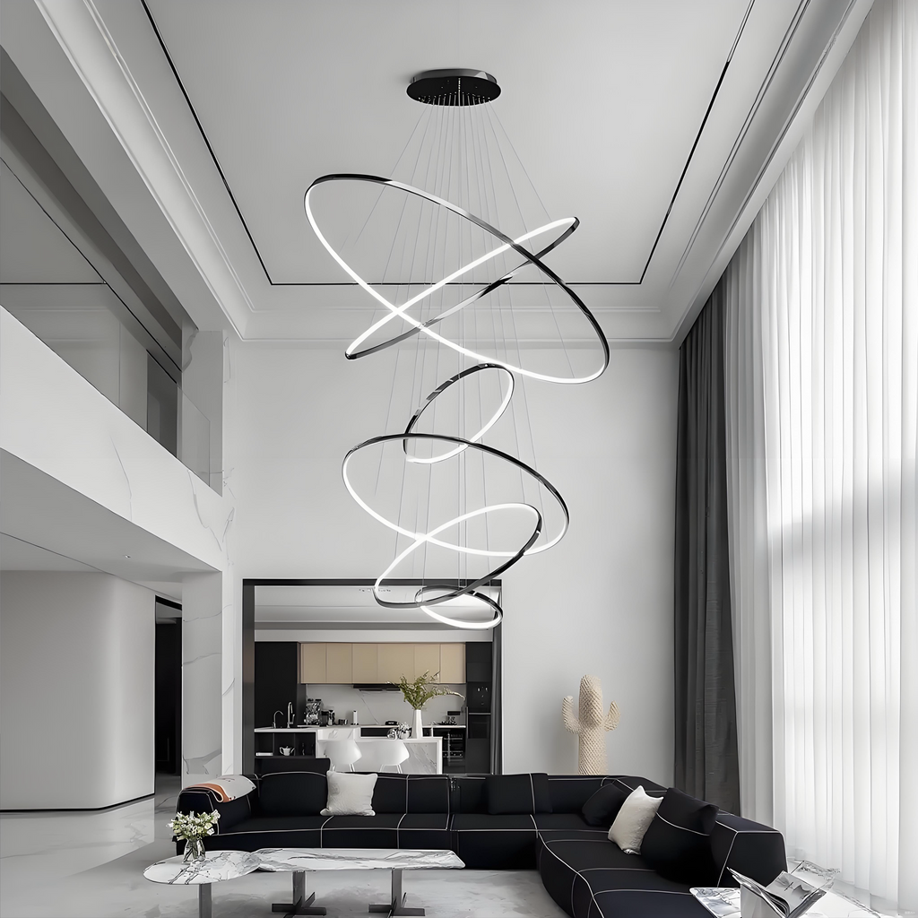 Metallic Gold Ring Chandelier - Warm White 3000K Adjustable Modern Hanging Light