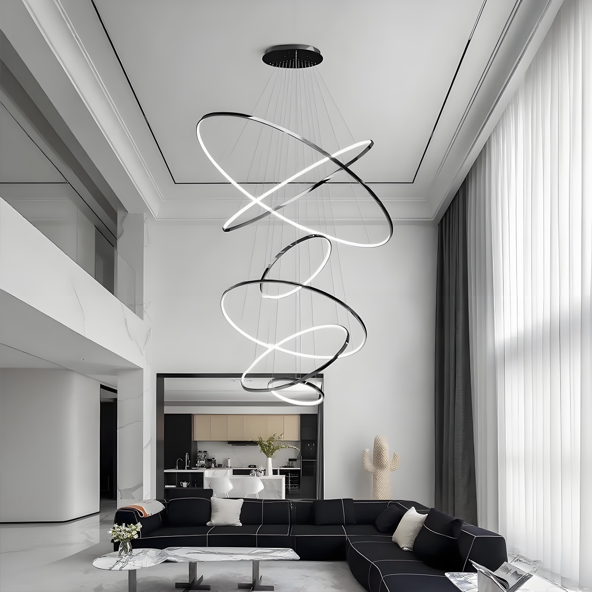 Metallic Gold Ring Chandelier - Warm White 3000K Adjustable Modern Hanging Light