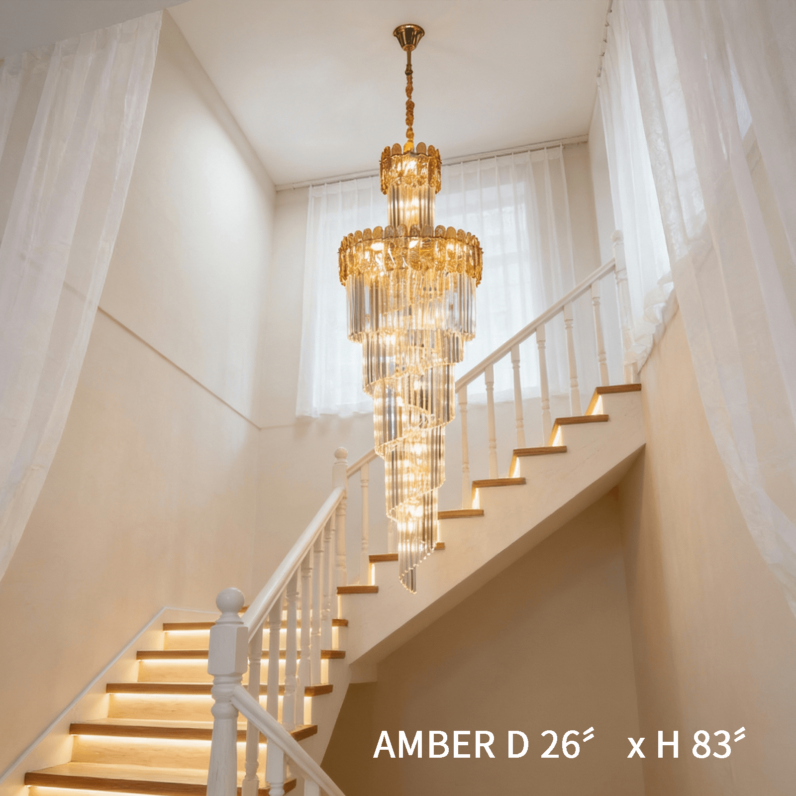 Modern Spiral Crystal Staircase Chandelier – Custom Luxury Lighting for High Ceilings